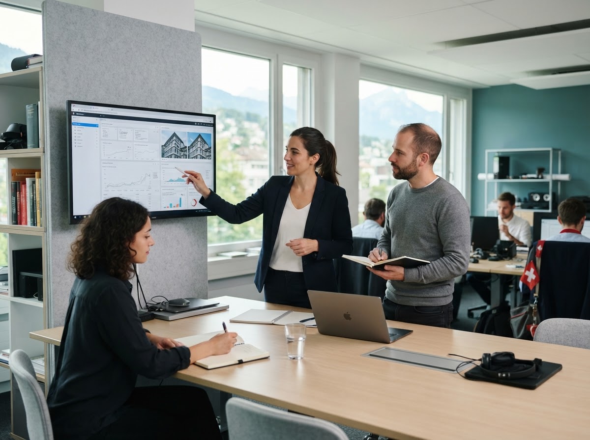 Eidgenössische Medien AG Team bei der Arbeit an der Analyseplattform